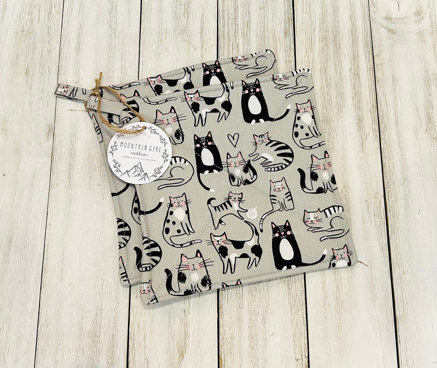 Potholder Set - Cat Themed - Grey Cats