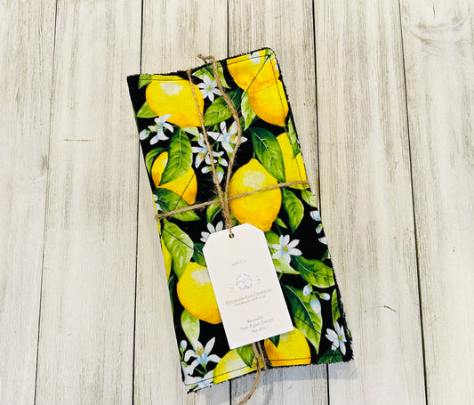 Reusable Towels - Fruit - Lemon Black Background