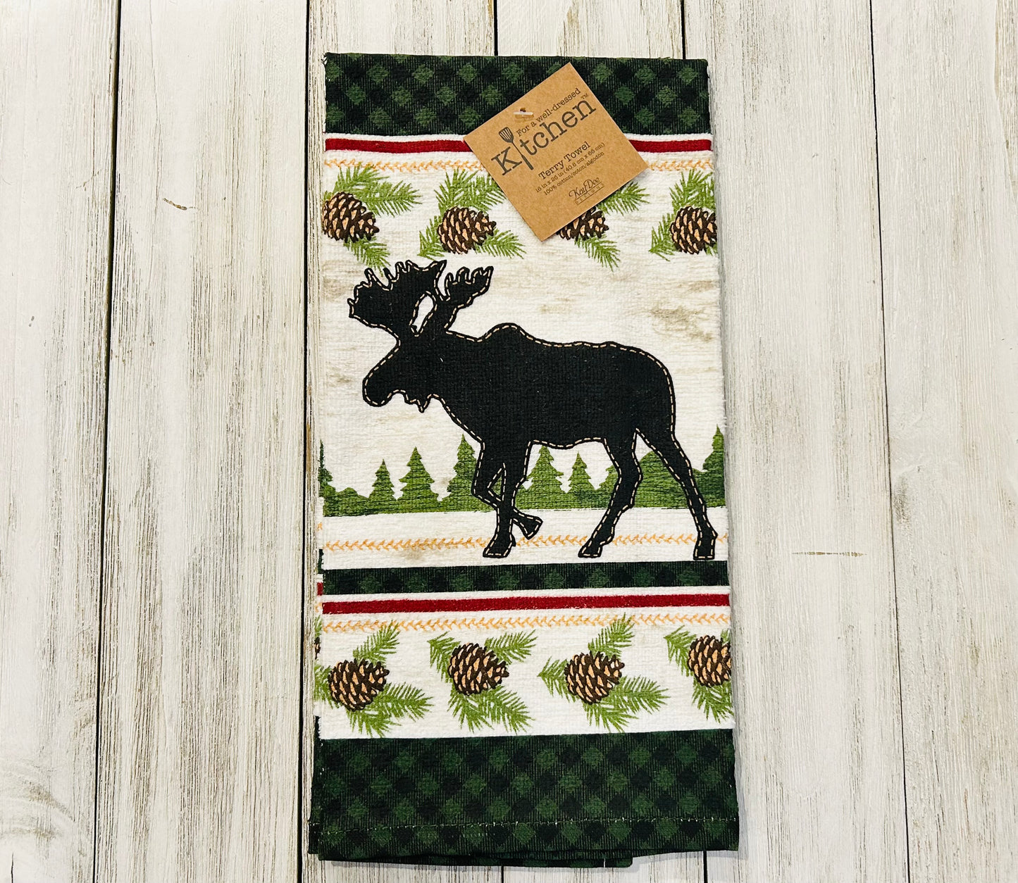 Dish Towel -Mountain Theme - Moose Green Plaid