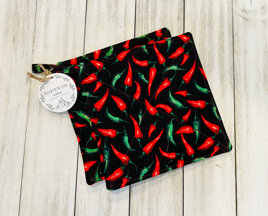 Potholder Set - Chili Pepper Themed - Red Chili Peppers