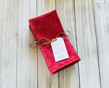 Cloth Napkins - Red Scroll