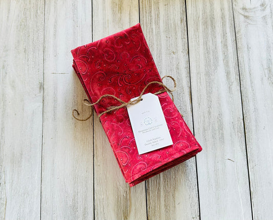 Cloth Napkins - Red Scroll