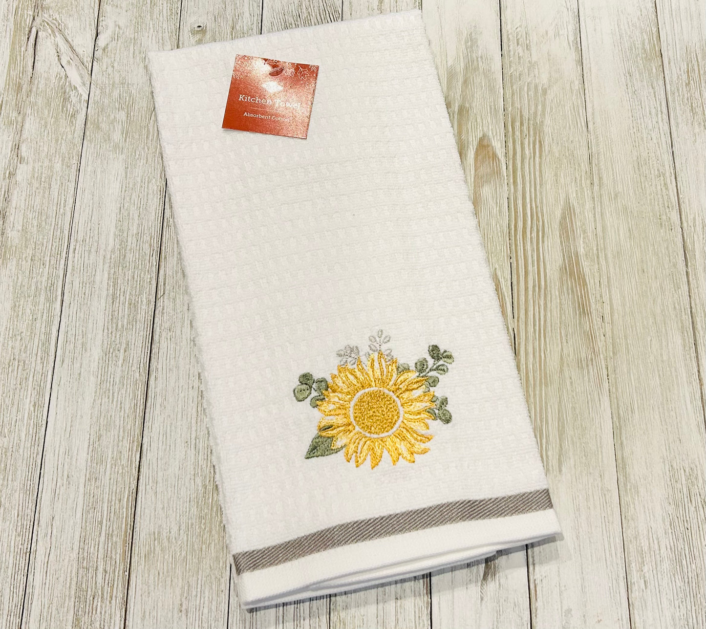 Dish Towel - Flower Themed - Sunflower Embroidered