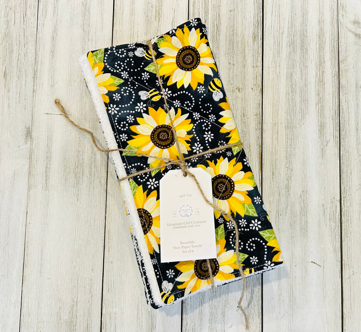 Reusable Towels -Sunflowers - White Terry