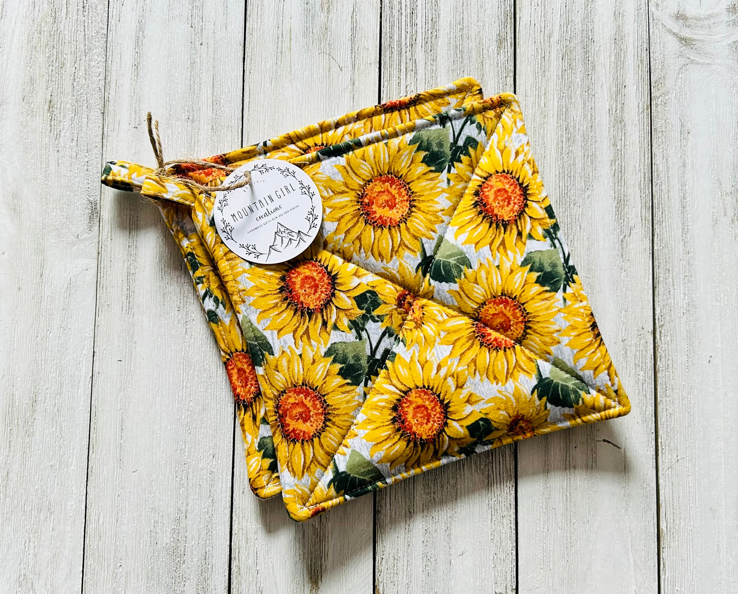 Potholder Set - Sunflower Themed - Sunflowers on White