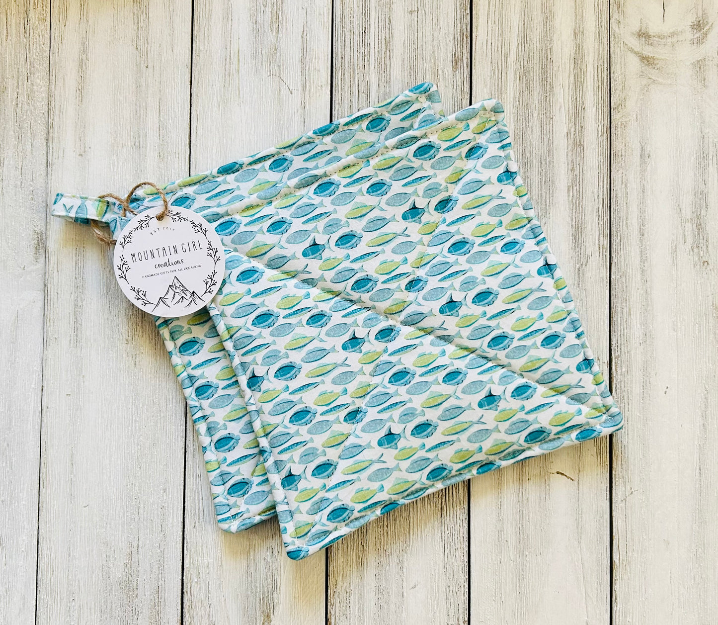 Potholder Set - Beach Themed - Fish White