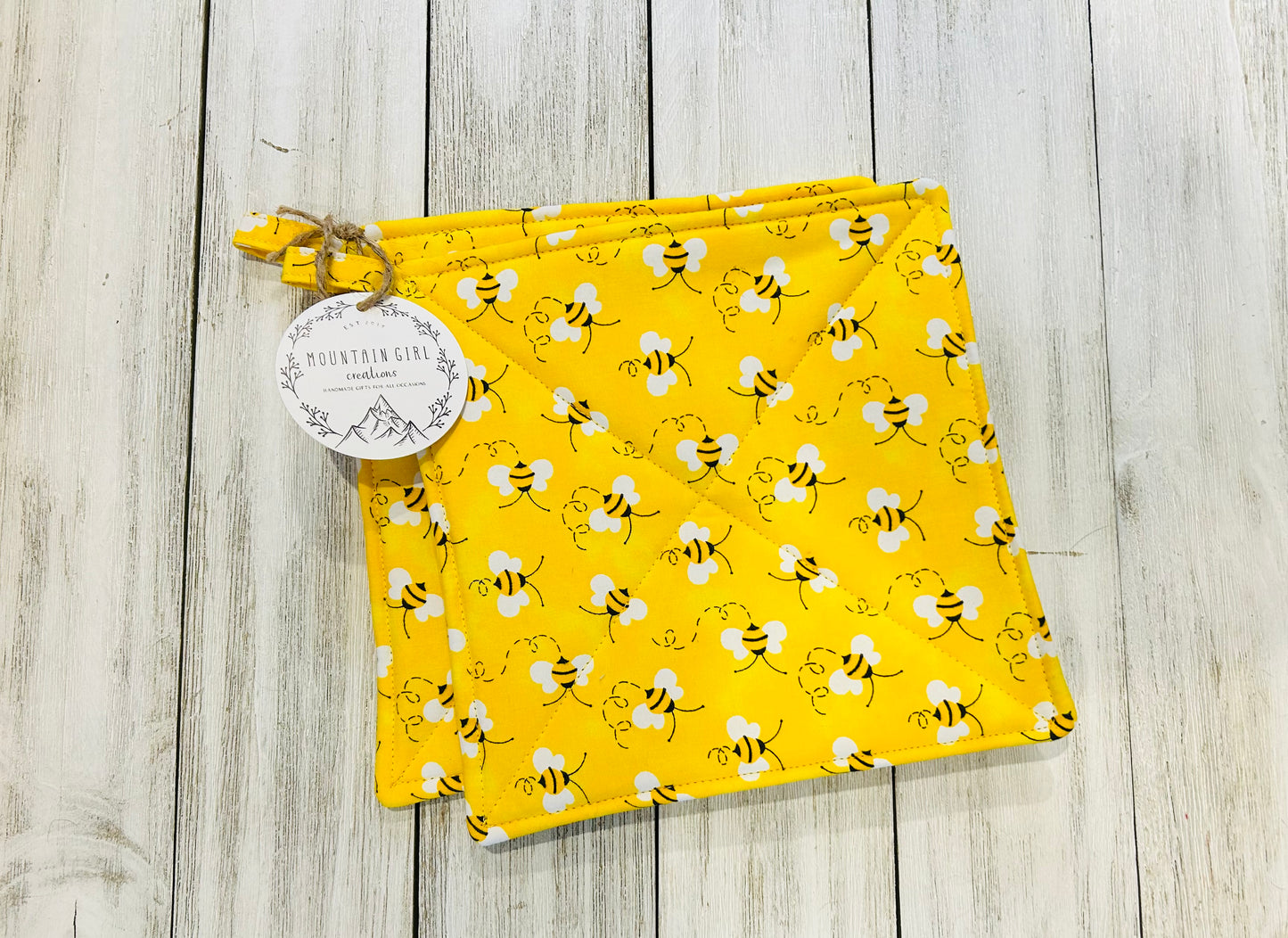 Potholder Set - Bee Themed - Sunflowers and Bee
